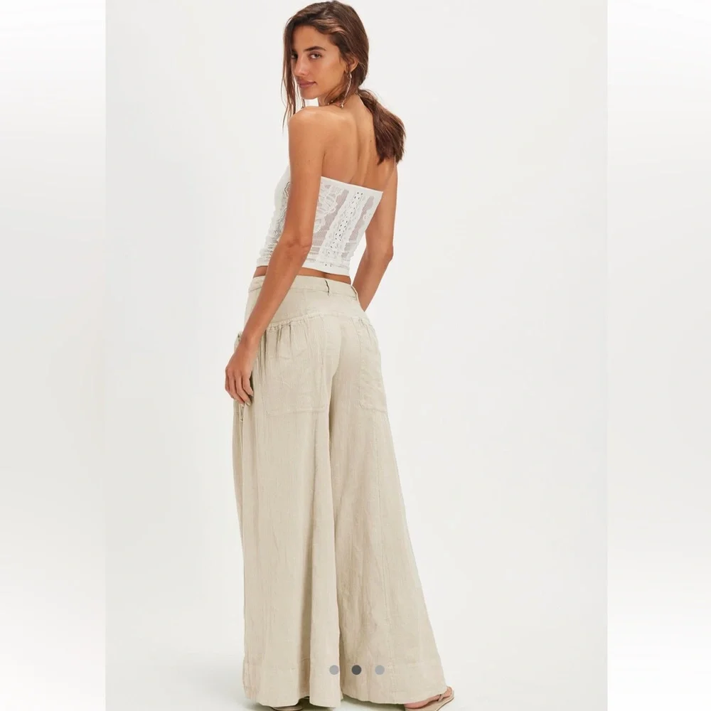 Free People Cream Wide-Leg Pants - Picture 2 of 13
